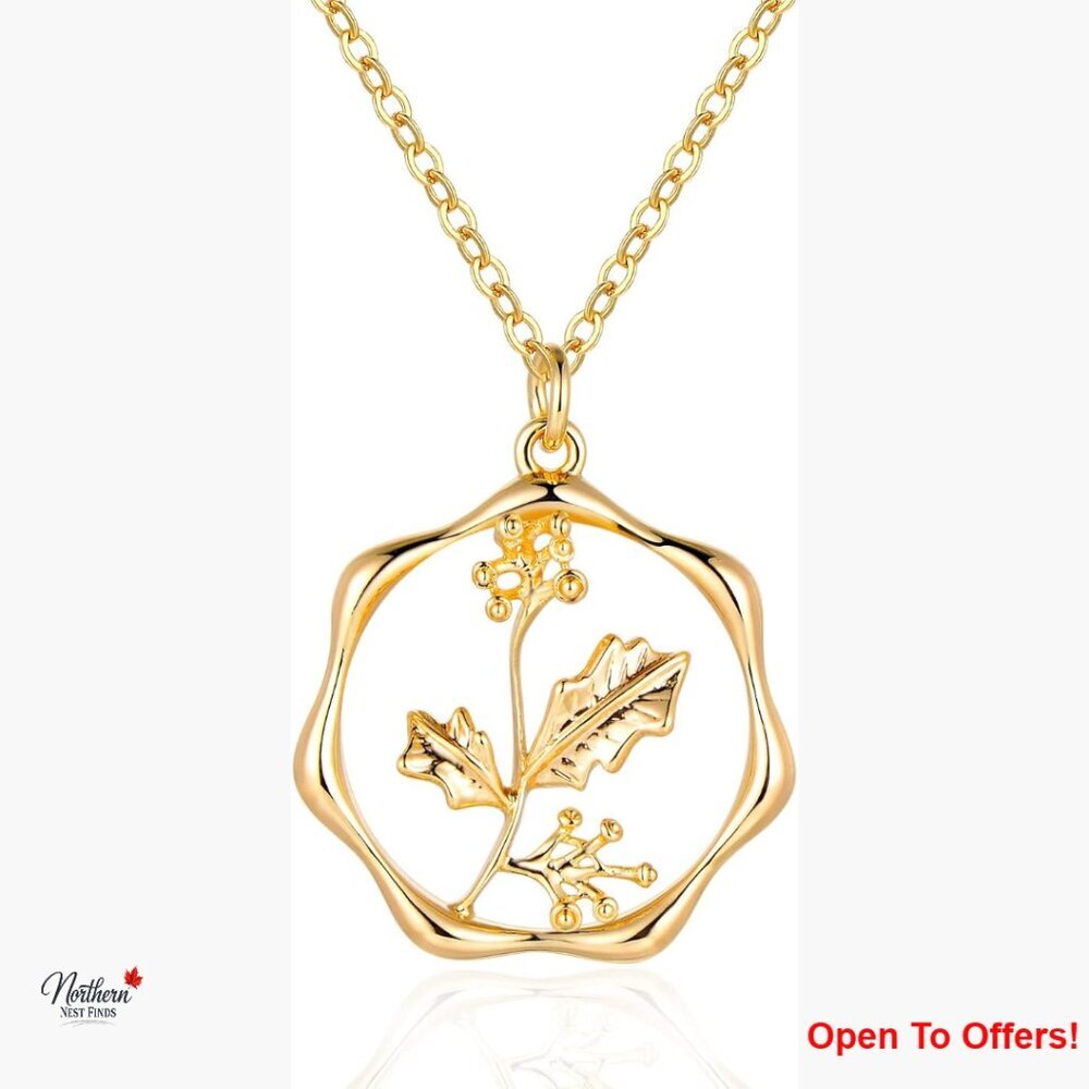 18K Gold Plated Layered Birth Flower Necklace Paperclip Chain